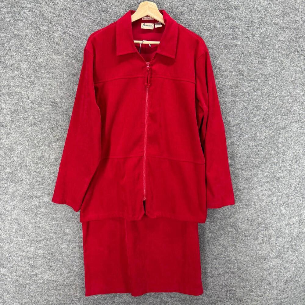 Joanna Skirt Suit Women L Large Red Full Zip Collared Long Sleeve Stretch Casual